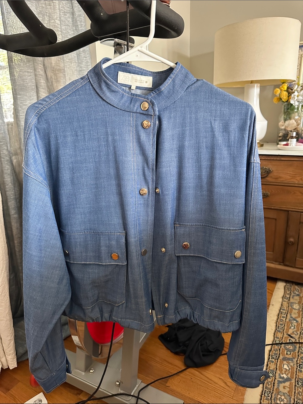 Zara Washed Blue Denim-Style Button Front Jacket
